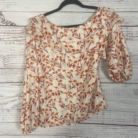 Maje Laurane One shoulder floral print popover size small blouse - Picture 3 of 9